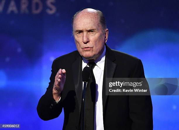 Actor Robert Duvall accepts the Hollywood Supporting Actor Award for 'The Judge' onstage during the 18th Annual Hollywood Film Awards at The...