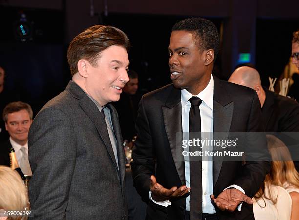 Actor Mike Myers and comedian Chris Rock attend the 18th Annual Hollywood Film Awards at The Palladium on November 14, 2014 in Hollywood, California.