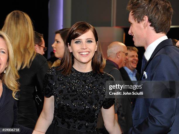 Actors Felicity Jones and Eddie Redmayne attend the 18th Annual Hollywood Film Awards at The Palladium on November 14, 2014 in Hollywood, California.