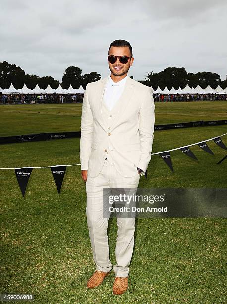 Guy Sebastian arrives at the Land Rover Polo Club Marquee at Centennial Park on November 15, 2014 in Sydney, Australia. Land Rover celebrates its...