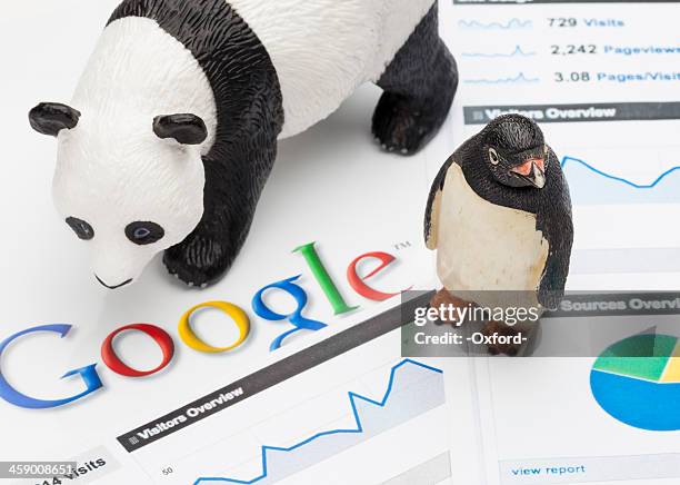 google panda et manchot - google marque déposée photos et images de collection