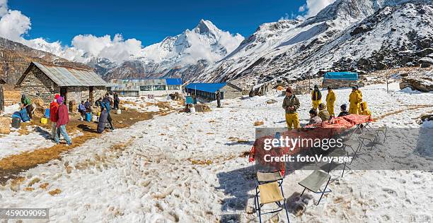 sherpas at annapurna base camp himalaya mountains nepal - base camp stock pictures, royalty-free photos & images