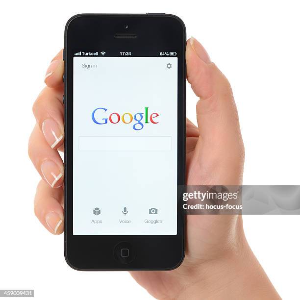 google on iphone 5 - google facebook stock pictures, royalty-free photos & images