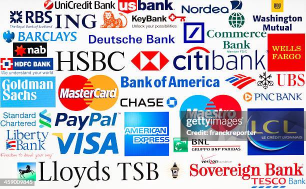 most famous logotype of bank in the world - goldman sachs stock pictures, royalty-free photos & images
