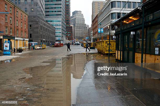 hurricane sandy aftermath, 6 weeks later, lower manhattan, nyc - business flood stock pictures, royalty-free photos & images