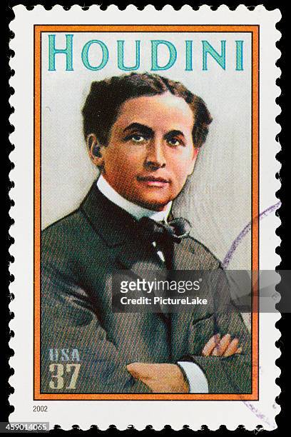 usa harry houdini postage stamp - harry houdini stock pictures, royalty-free photos & images
