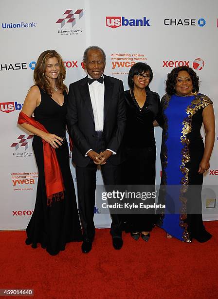 Model Kathy Ireland, actor Sidney Poitier, President of the Academy Of Motion Picture Arts and Sciences Cheryl Boone Isaacs and CEO of the YWCA Faye...