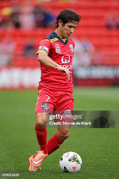 Pablo Sanchez of Adelaide United runs with the ball during the round six A-League match between Adelaide United and the Wellington Phoenix at Coopers...