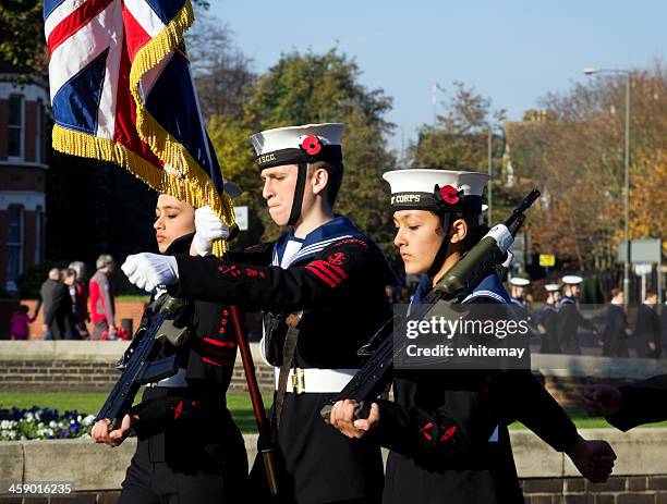 sea cadets marching on remembrance sunday - national day military parade 2012 stock pictures, royalty-free photos & images