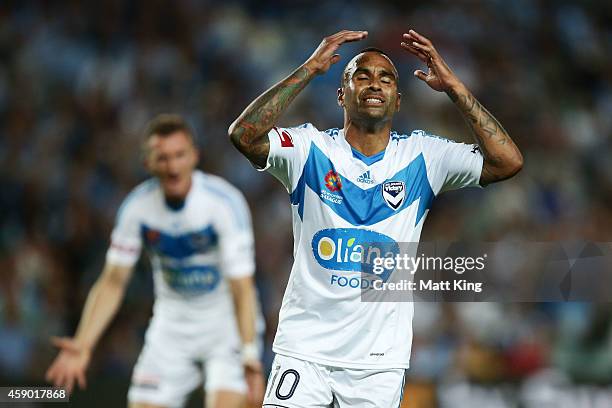 Archie Thompson of Melbourne Victory reacts after a missed shot on goal during the round six A-League match between Sydney FC and Melbourne Victory...