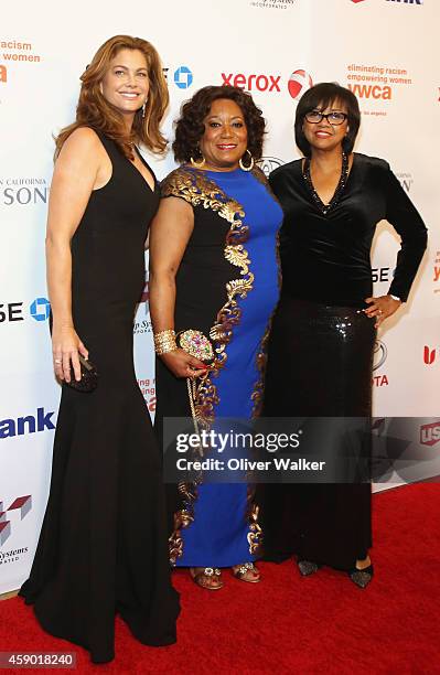 Actress Kathy Ireland, President of the Academy Of Motion Picture Arts and Sciences Cheryl Boone Isaacs and CEO of the YWCA Faye Washington arrive at...