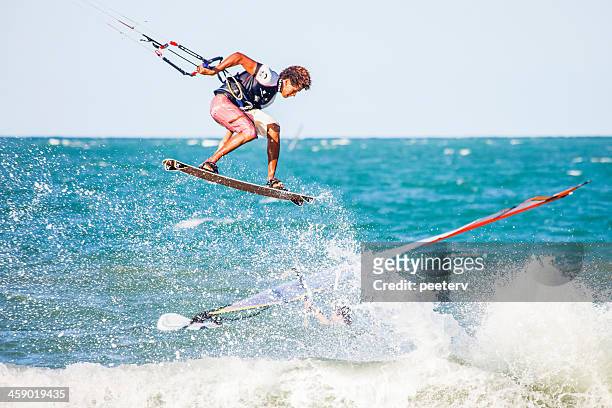 kiteboard action. - cabarete dominican republic stock pictures, royalty-free photos & images