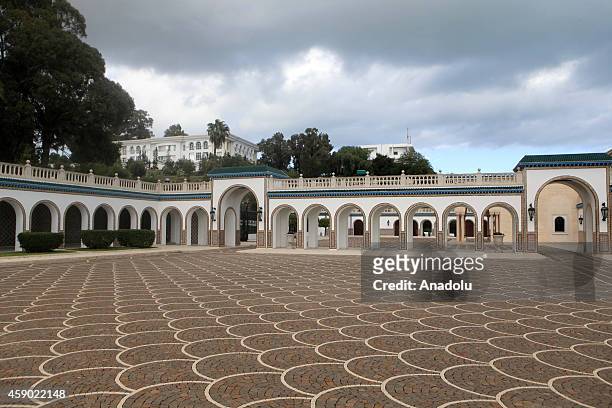 View of the yard of Carthage Palace, official presidential residence of Tunisia, located on the seafront of the ancient Carthage city in Tunis,...