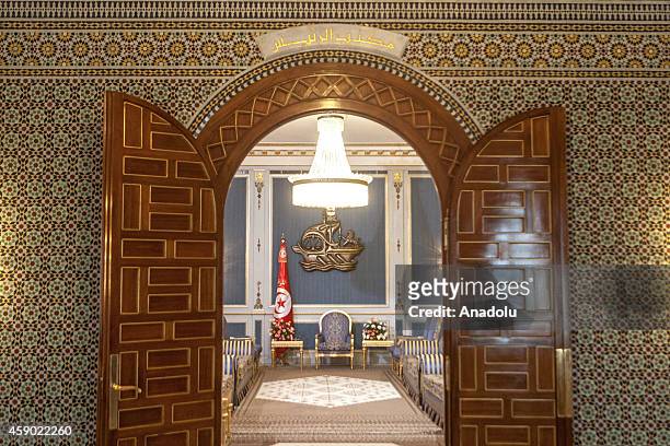 View of office of the President inside Carthage Palace, official presidential residence of Tunisia, located on the seafront of the ancient Carthage...
