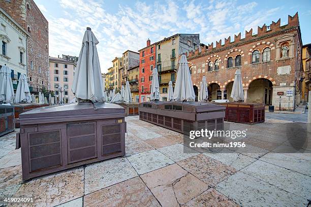 piazza erbe at twilight. verona-italy - romeo and juliet play stock pictures, royalty-free photos & images