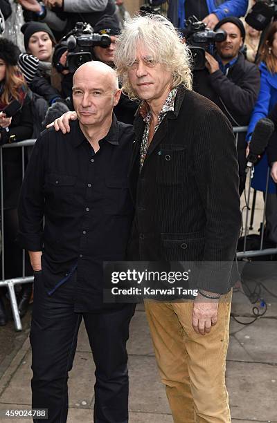 Midge Ure and Bob Geldof attend to record the Band Aid 30 single on November 15, 2014 in London, England.