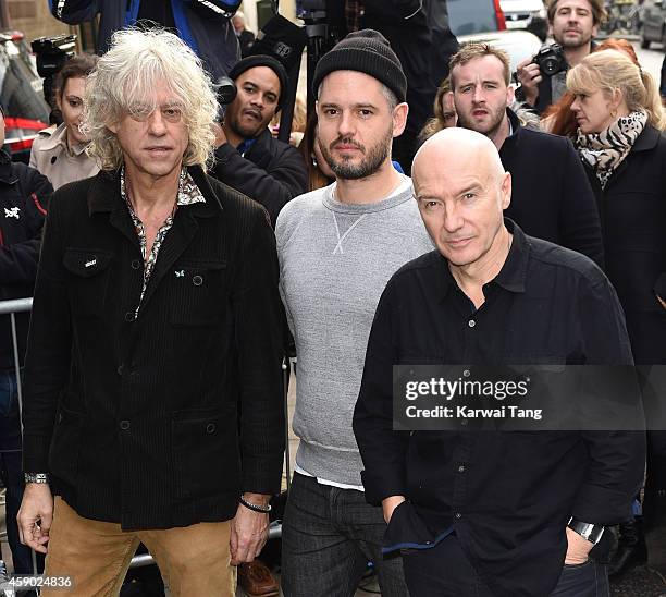 Bob Geldof, Paul Epworth and Midge Ure attend to record the Band Aid 30 single on November 15, 2014 in London, England.