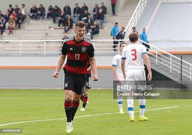Erik Wekesser of Germany celebrates his second goal for his team during the international friendly match between U18 Germany and U18 Czech Republic...
