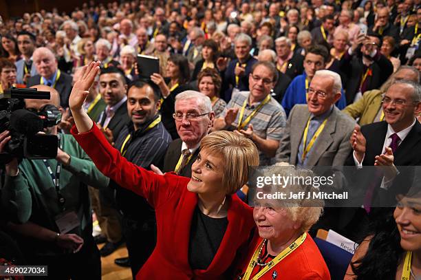 Nicola Sturgeon, acknowledges applause following her first key note speech as SNP party leader at the party's annual conference on November 15, 2014...