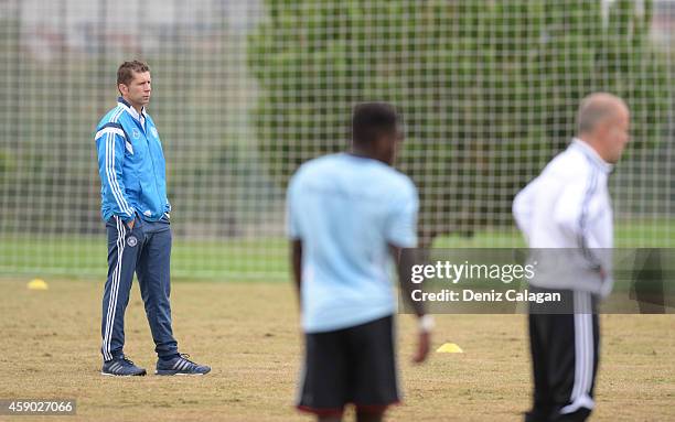 Coach Guido Streichsbier of Germany seen during warm up prior the international friendly match between U18 Germany and U18 Czech Republic on November...