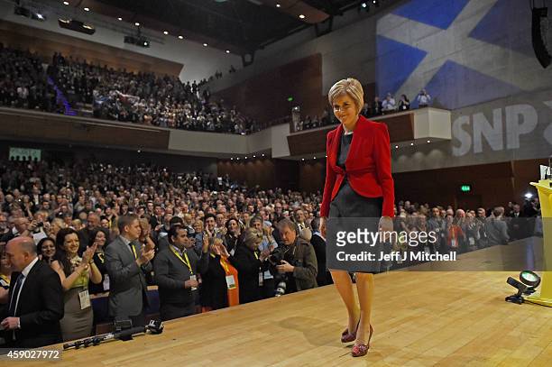 Nicola Sturgeon, acknowledges applause following her first key note speech as SNP party leader at the party's annual conference on November 15, 2014...