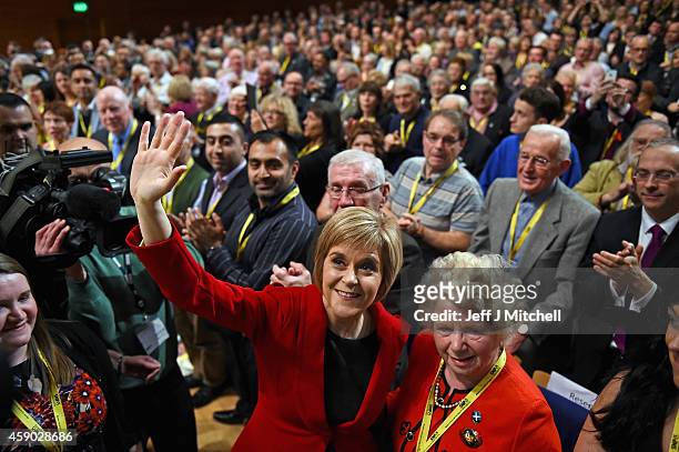 Nicola Sturgeon, acknowledges applause following her first key note speech as SNP party leader at the party's annual conference on November 15, 2014...