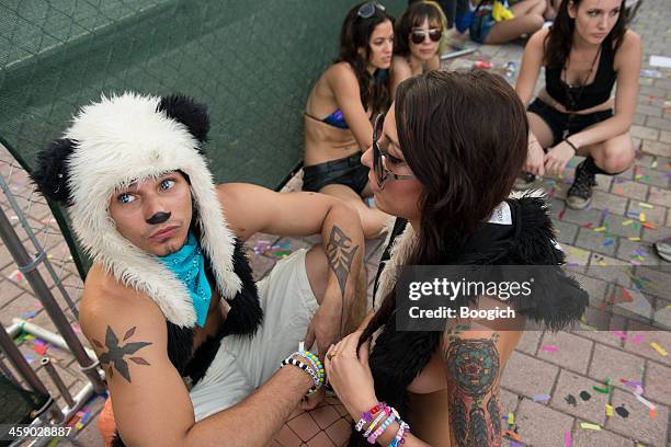 furry panda costume at ultra - fetishism stock pictures, royalty-free photos & images