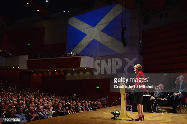 Nicola Sturgeon, gives her first key note speech as SNP party leader at the partys annual conference on November 15, 2014 in Perth, Scotland. Nicola...