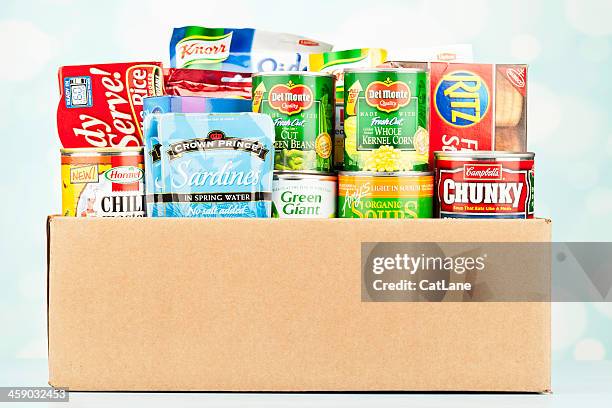 boxed groceries for food drive - canned food stock pictures, royalty-free photos & images