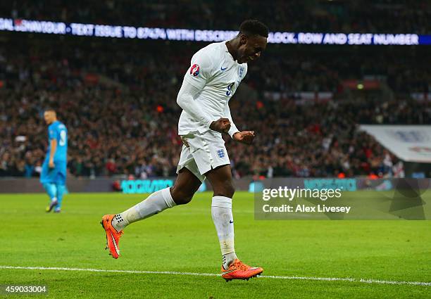 Danny Welbeck of England celebrates scoring England's third goal during the EURO 2016 Qualifier Group E match between England and Slovenia at Wembley...