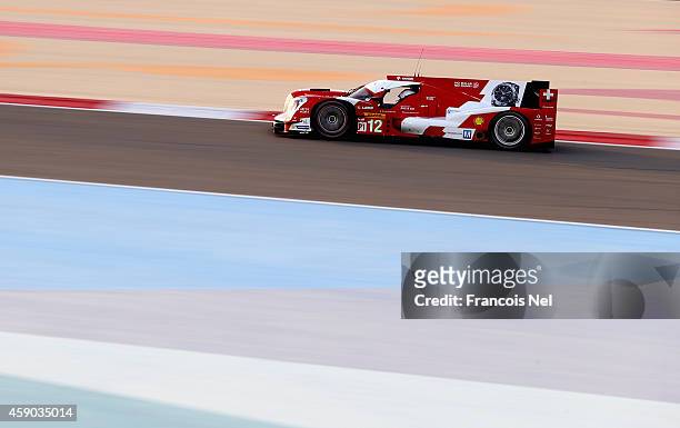 The Rebellion Racing Rebellion Toyota R One LMP1 driven by Nicolas Prost of France, Nick Heidfeld of Germany ans Mathias Beche of Switzerland during...