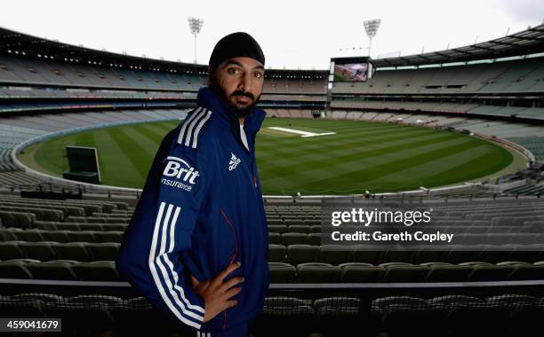 Monty Panesar of England poses for a portrait after a press conference at Melbourne Cricket Ground on December 23, 2013 in Melbourne, Australia.