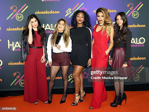 Lauren Jauregui, Ally Brooke Hernandez, Normani Hamilton, Dinah Jane Hansen, and Camila Cabello of Fifth Harmony attend the 2014 Nickelodeon HALO...