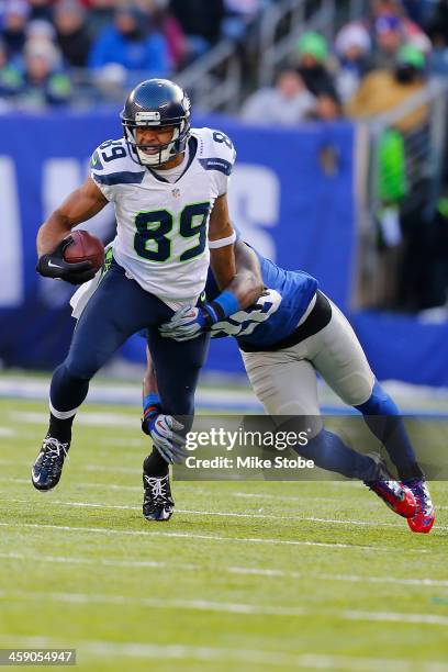 Doug Baldwin of the Seattle Seahawks in action against the New York Giants at MetLife Stadium on December 15, 2013 in East Rutherford, New Jersey....