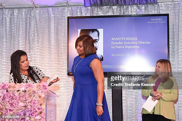 Annette Roque and Keshia Holland attend PANDORA Hearts Of Today Honoree Luncheon at Montage Beverly Hills on November 15, 2014 in Beverly Hills,...
