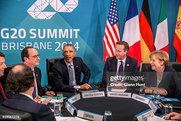 Spain's President Mariano Rajoy Brey, Italy's Prime Minister Matteo Renzi, President of France Francois Hollande, U.S. President Barack Obama,...