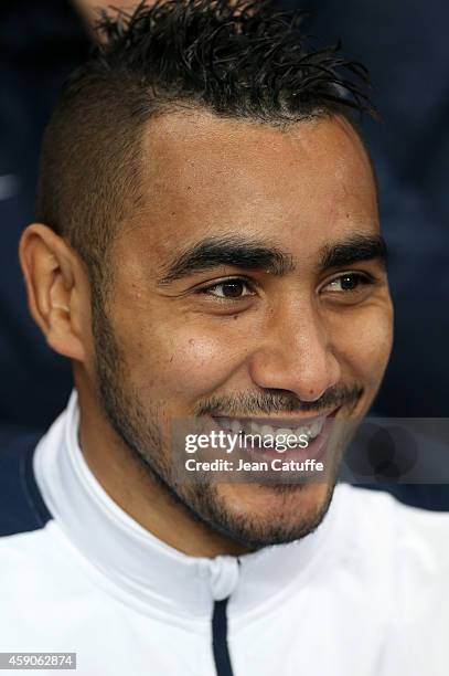 Dimitri Payet of France looks on from the bench during the international friendly match between France and Albania at Stade de la Route de Lorient...