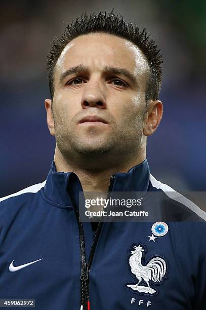 Mathieu Valbuena of France poses before the international friendly match between France and Albania at Stade de la Route de Lorient stadium on...