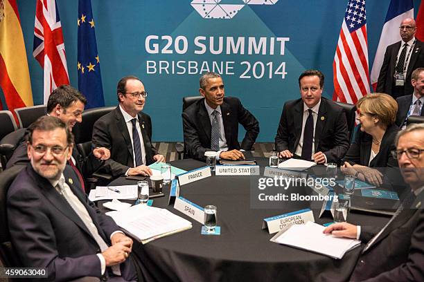 Mariano Rajoy, Spain's prime minister, clockwise from left, Matteo Renzi, Italy's prime minister, Francois Hollande, France's president, U.S....