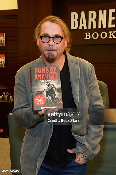 Screenwriter/director/actor Kurt Sutter signs and discusses his new book "Sons Of Anarchy: Bratva" at Barnes & Noble bookstore at The Grove on...