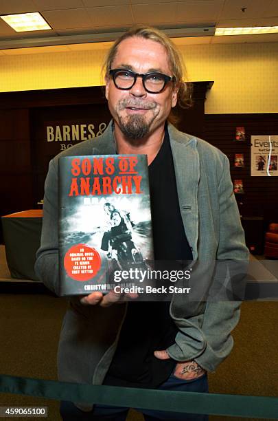 Screenwriter/director/actor Kurt Sutter signs and discusses his new book "Sons Of Anarchy: Bratva" at Barnes & Noble bookstore at The Grove on...