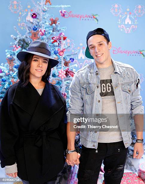 French singer, Alizee and French dancer, Gregoire attend the Christmas season launch at Disneyland Paris on November 15, 2014 in Paris, France.