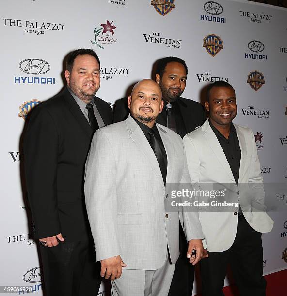 Singers Tony Borowiak, Alfred Nevarez, Jamie Jones and Delious Kennedy of the R&B group All-4-One arrive at Live Your Passion Celebrity Benefit at...
