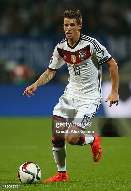Erik Durm of Germany controles the ball during the EURO 2016 Qualifier between Germany and Gibraltar and Grundig-Stadion on November 14, 2014 in...