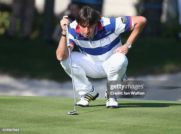 Robert-Jan Derksen of The Netherlands during his last european tour golf competition during the final round of the 2014 Turkish Airlines Open at The...