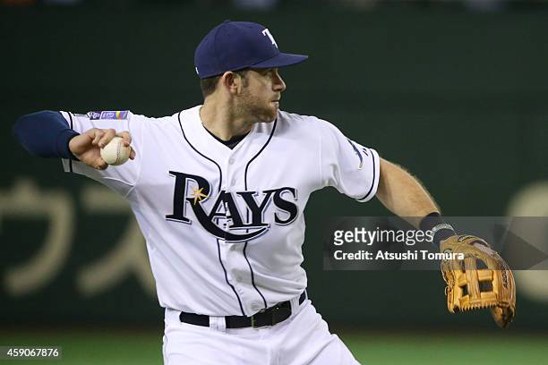 Evan Longoria of the Tampa Bay Rays in action in the sixth inning during the game four of Samurai Japan and MLB All Stars at Tokyo Dome on November...