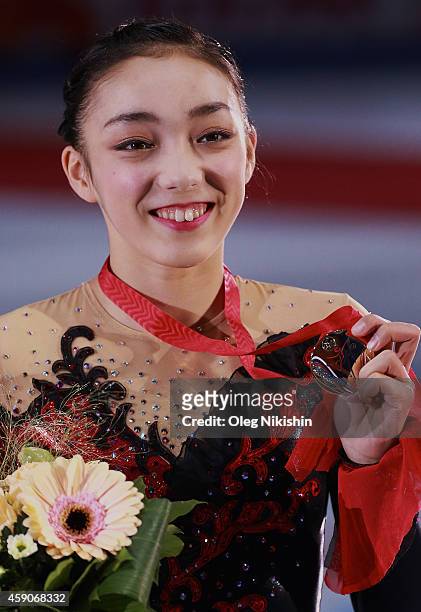 The winner of the ladies competition, Gold metalist Rika Hongo of Japan during ISU Rostelecom Cup of Figure Skating 2014 on November 16, 2014 in...
