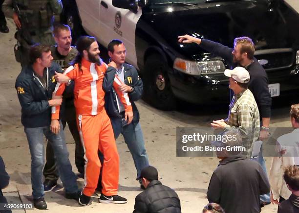 Chris Pine is seen filming scenes for 'Stretch' on July 17, 2013 in Los Angeles, California.