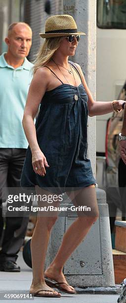 Jennifer Aniston is seen on the set of "Squirrels to Nuts" on July 16, 2013 in New York City.