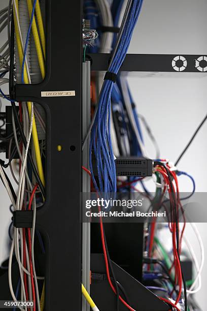 Network cables are plugged in a server room on November 10, 2014 in New York City. U.S. President Barack Obama called on the Federal Communications...